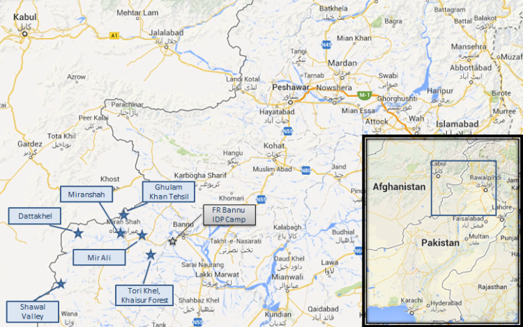 Areas in North Waziristan where air strikes have taken place